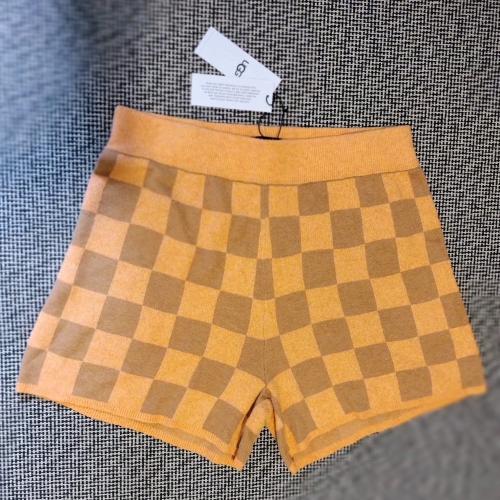 UGG NWT Maliah Short Orange Brown Checkered Shorts Size Large